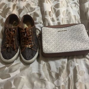Michael Kors Brown Sneakers and White Crossbody Bag